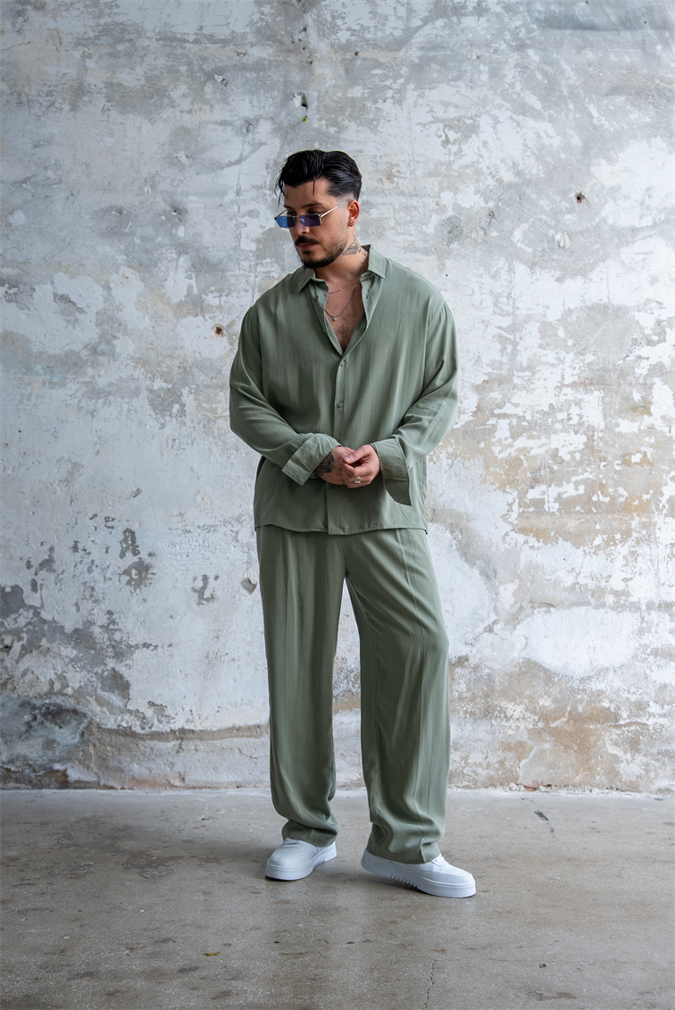 Oversize Yıkamalı Modal Takım Yeşil