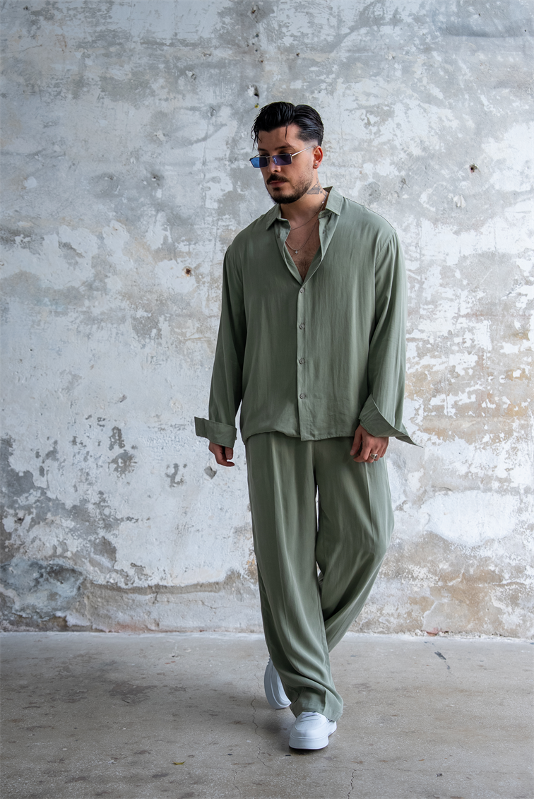 Oversize Yıkamalı Modal Takım Yeşil