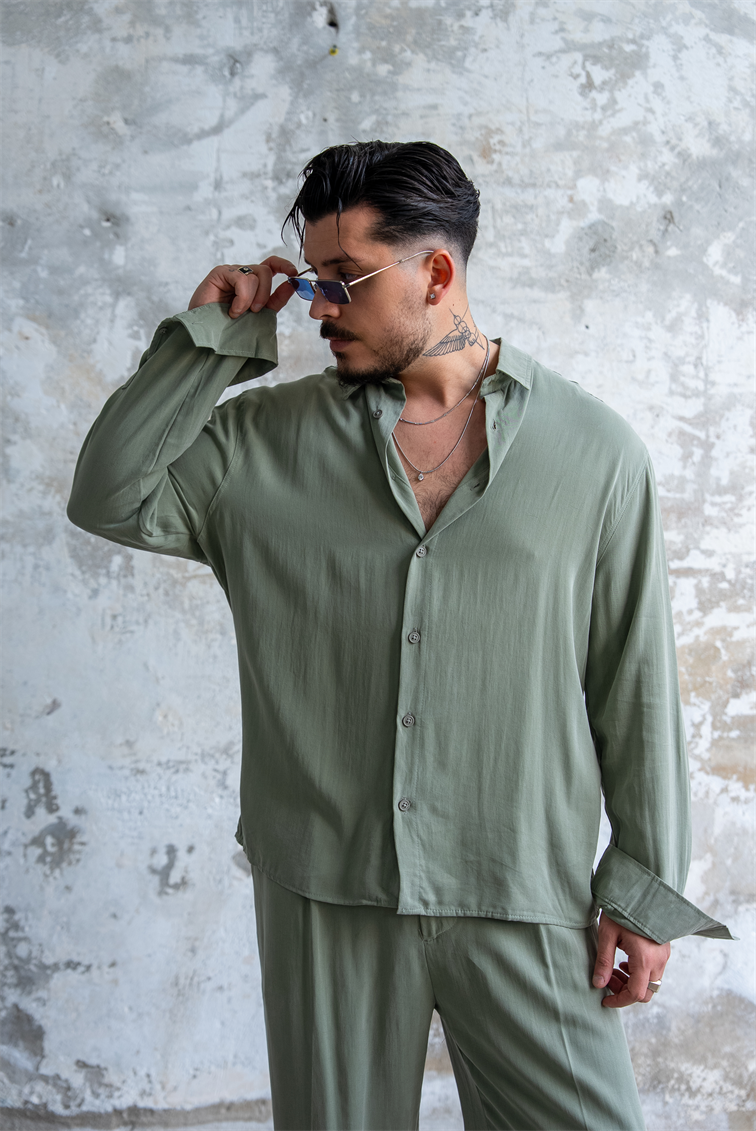 Oversize Yıkamalı Modal Takım Yeşil