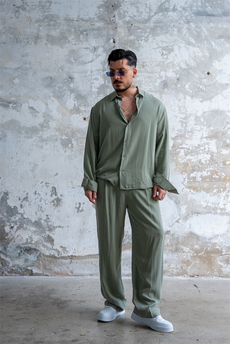 Oversize Yıkamalı Modal Takım Yeşil