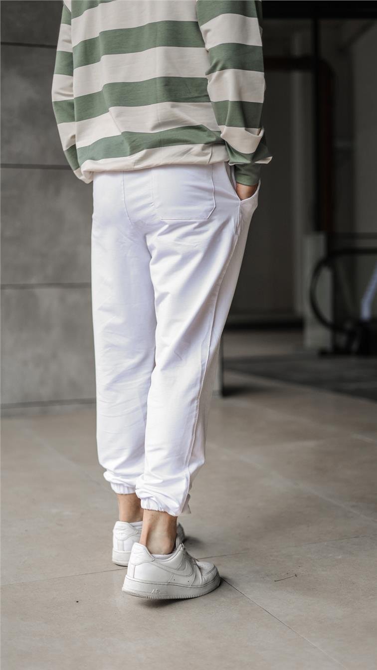 Paçası Lasitili Basic Eşofman Beyaz