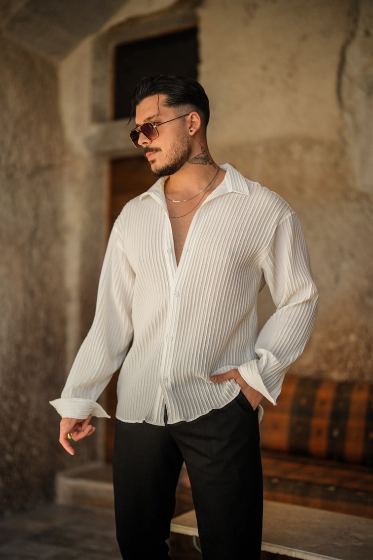 Pamale Oversize Gömlek Beyaz