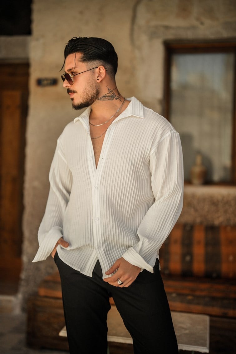 Pamale Oversize Gömlek Beyaz