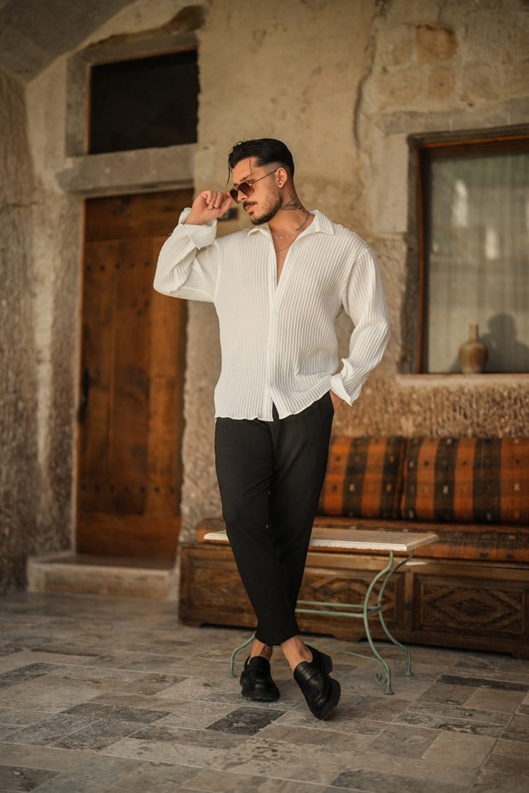 Pamale Oversize Gömlek Beyaz
