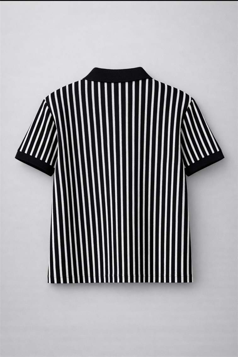 Pamuk Çizgili Polo Yaka Tshirt Siyah