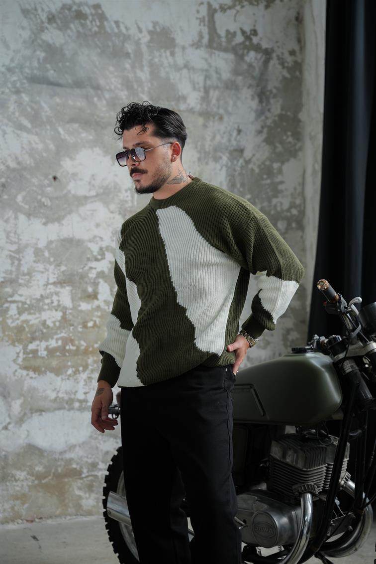 Parça Desenli Bol  Kazak Koyu Yeşil