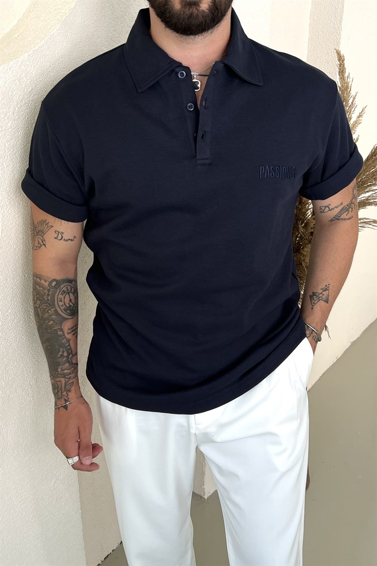 Passionis Nakış Detay Polo Yaka Tshirt Lacivert