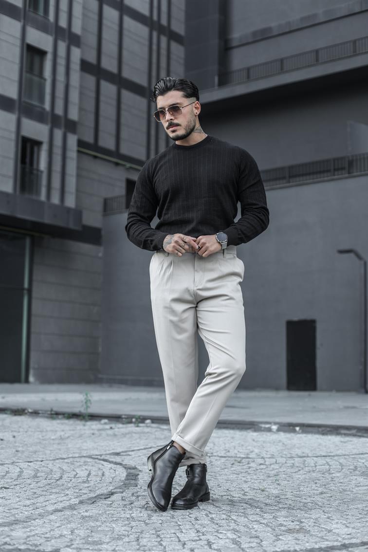 Pileli Klasik Pantolon Bej