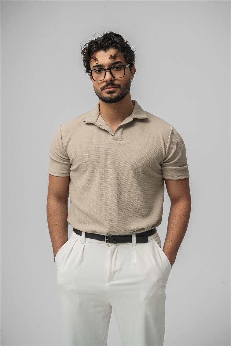 Polo Yaka Basic T-Shirt Bej