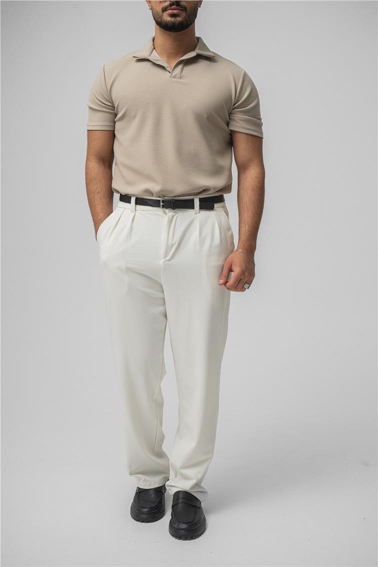 Polo Yaka Basic T-Shirt Bej