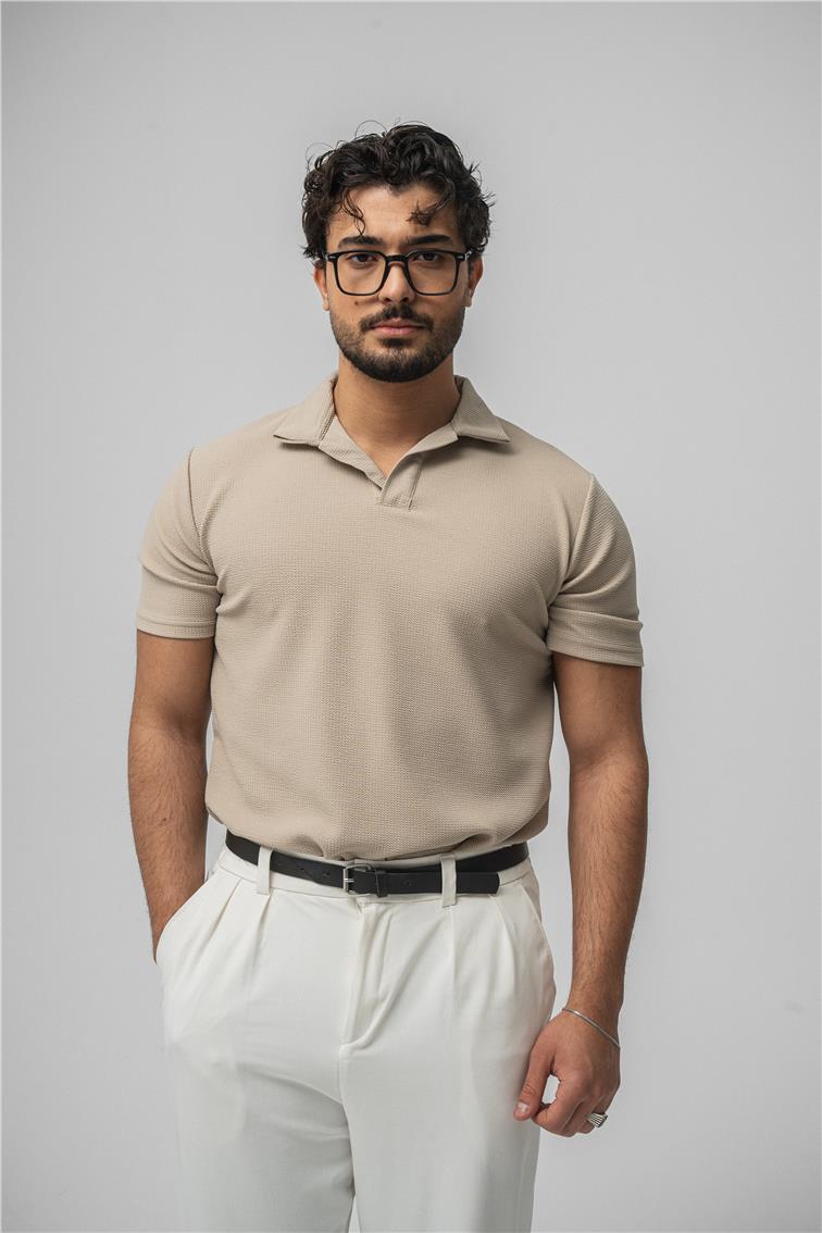 Polo Yaka Basic T-Shirt Bej