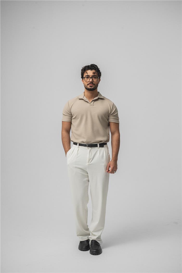 Polo Yaka Basic T-Shirt Bej