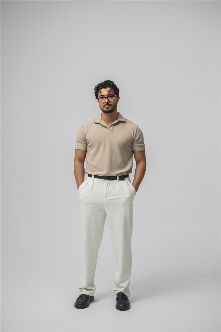 Polo Yaka Basic T-Shirt Bej