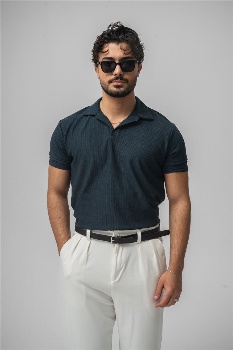 Polo Yaka Basic T-Shirt İndigo