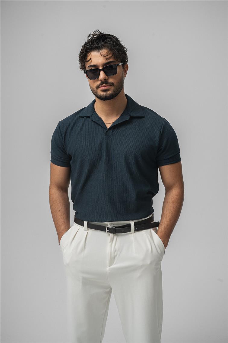 Polo Yaka Basic T-Shirt İndigo