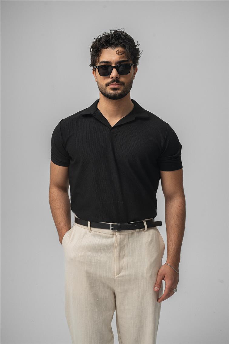 Polo Yaka Basic T-Shirt Siyah