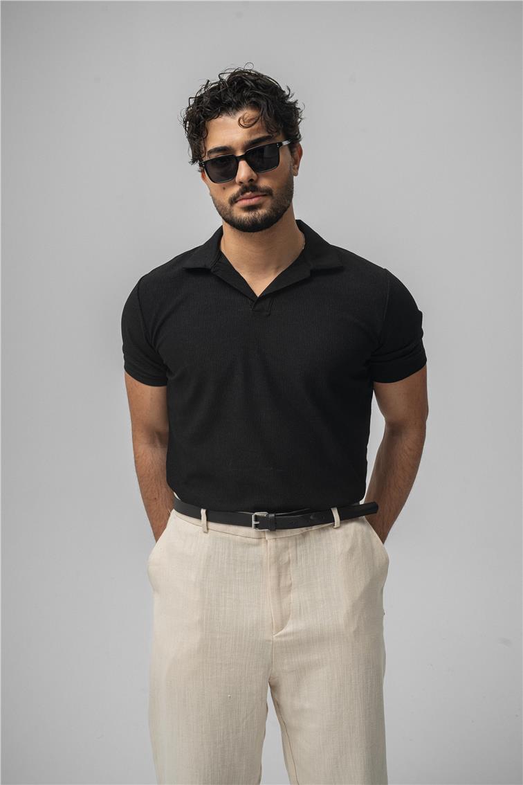 Polo Yaka Basic T-Shirt Siyah