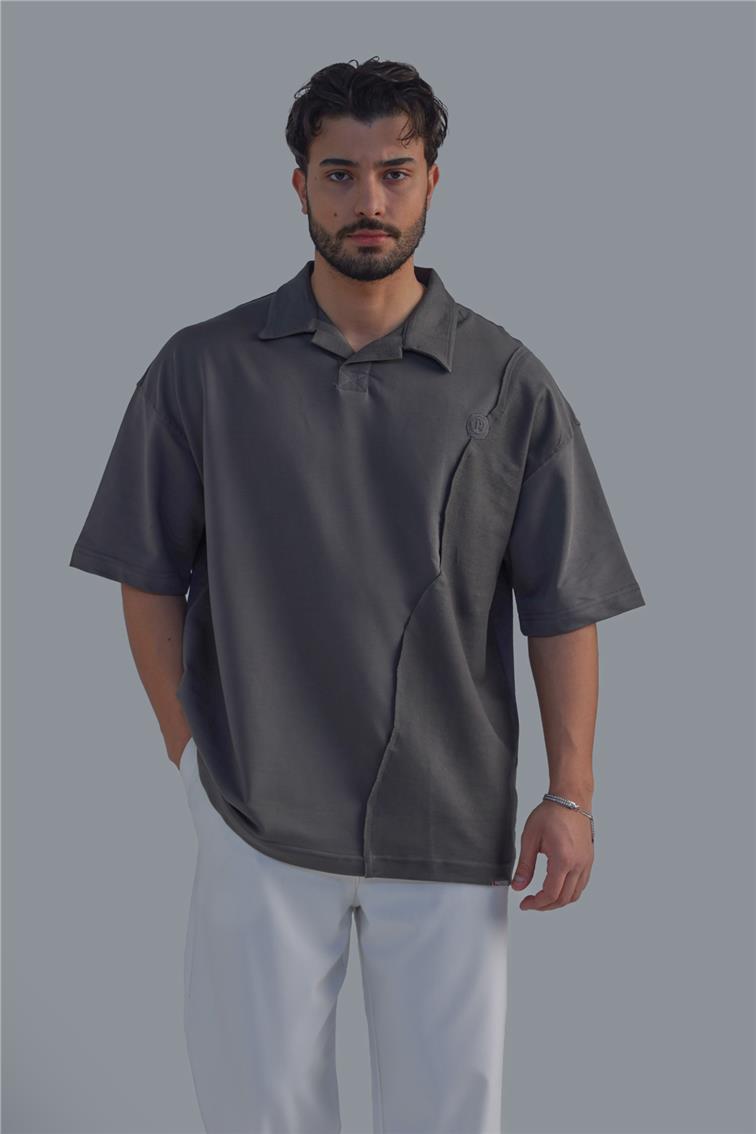 Polo Yaka Bol Kalıp T-Shirt Haki