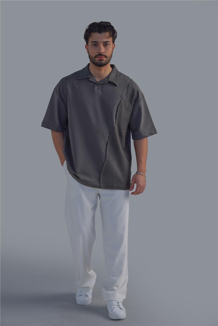 Polo Yaka Bol Kalıp T-Shirt Haki