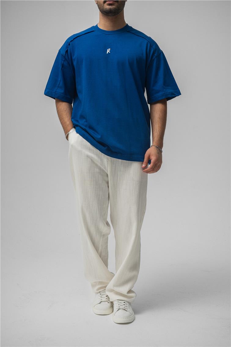 R Basıkılı Oversize T-Shirt Koyu Mavi