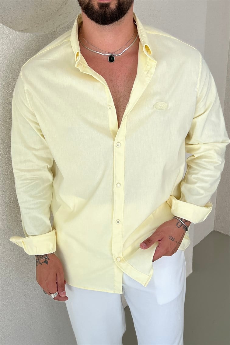 R Minimal Nakışlı Oversize Gömlek Sarı