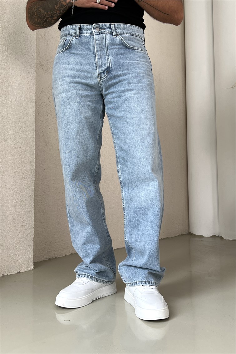 Regular Fit Dökümlü Jean Pantolon Açık Mavi