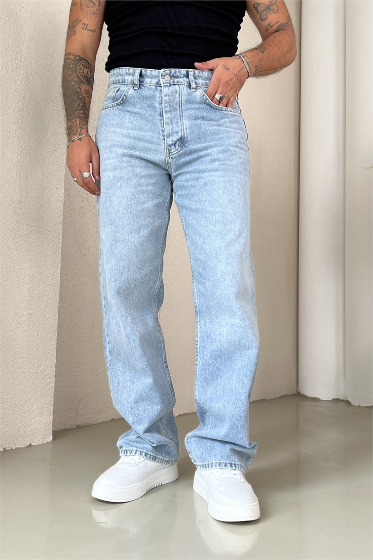 Regular Fit Dökümlü Jean Pantolon Açık Mavi