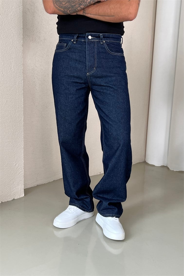 Regular Fit Dökümlü Jean Pantolon Lacivert
