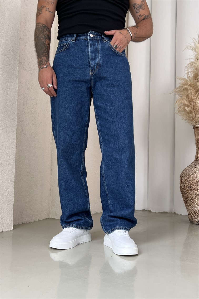 Regular Fit Dökümlü Jean Pantolon Mavi