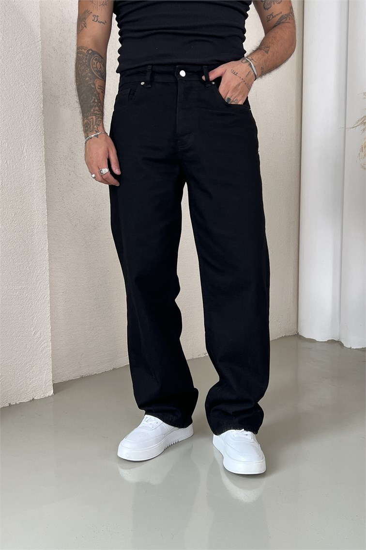 Regular Fit Dökümlü Jean Pantolon Siyah