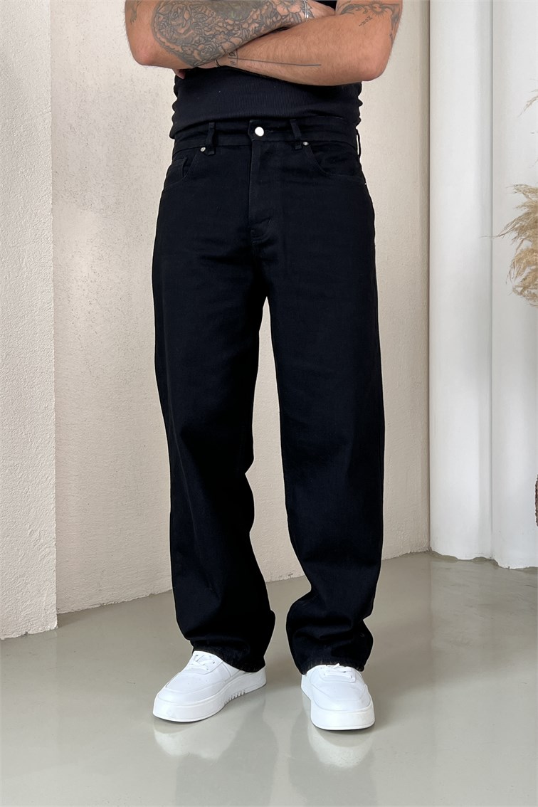 Regular Fit Dökümlü Jean Pantolon Siyah