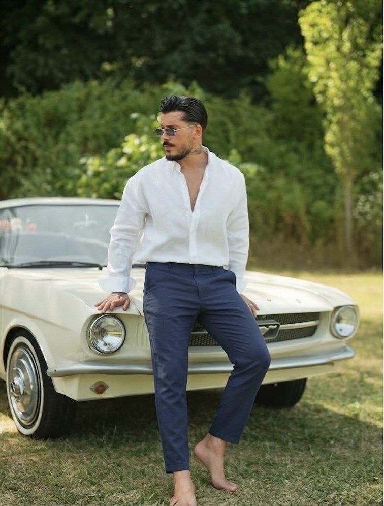 Regular Fit Keten Pantolon Lacivert