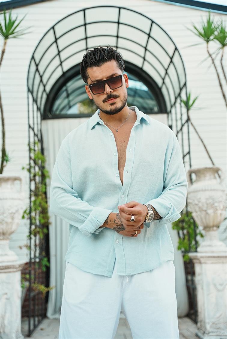 Regular Örme Gömlek Açık Mavi