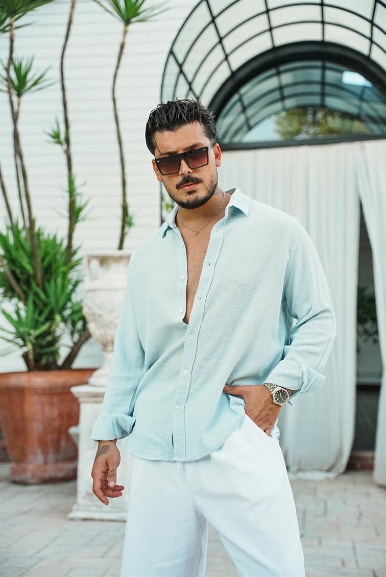 Regular Örme Gömlek Açık Mavi