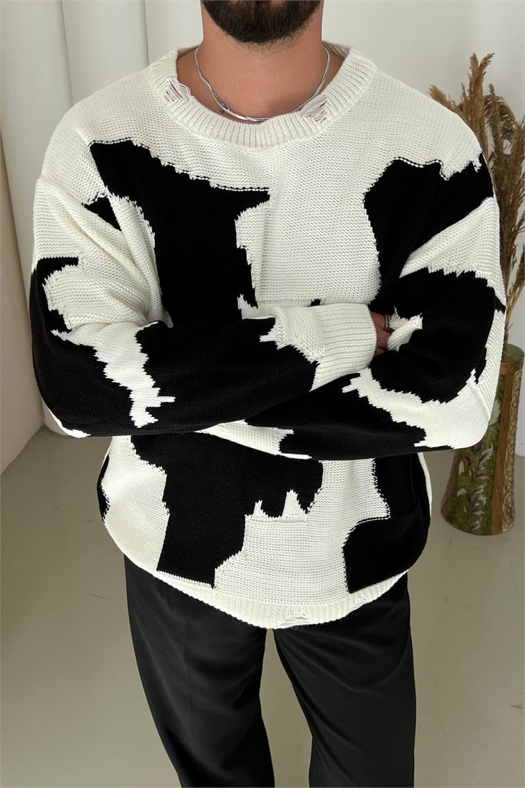 Renk Geçişli Oversize Kazak Beyaz