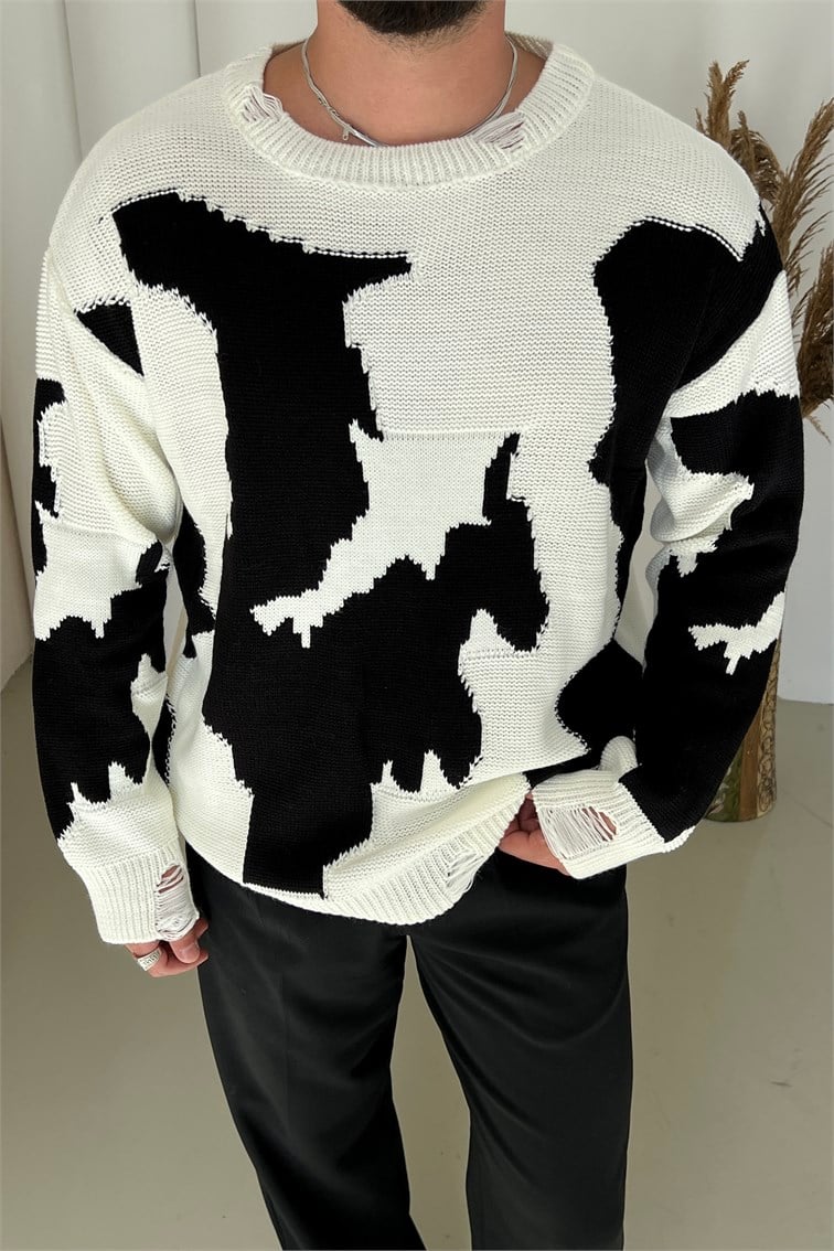 Renk Geçişli Oversize Kazak Beyaz