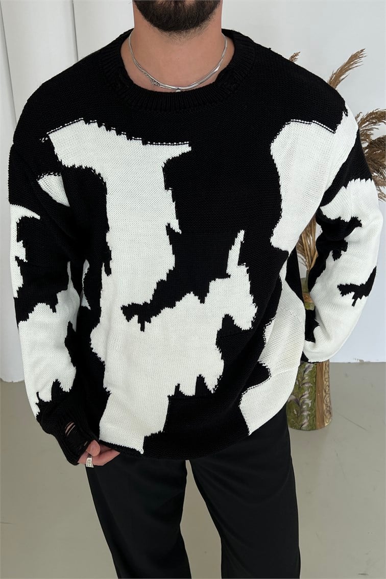 Renk Geçişli Oversize Kazak Siyah