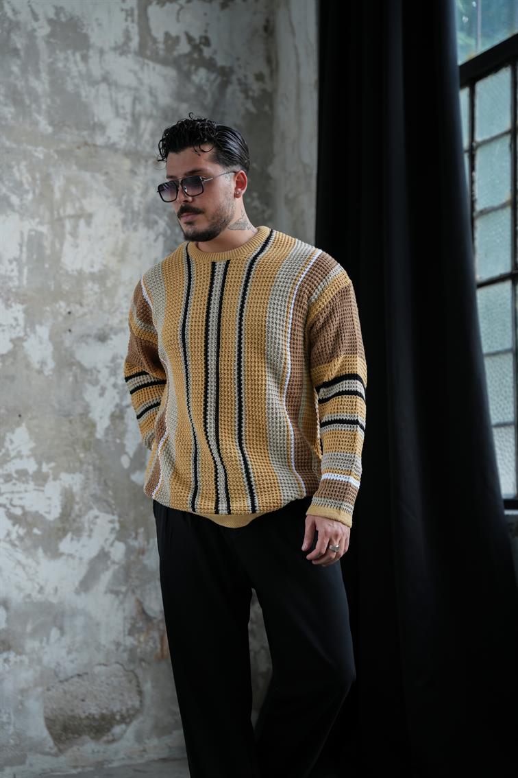 Renkli Örme Bol Kalıp Kazak Camel