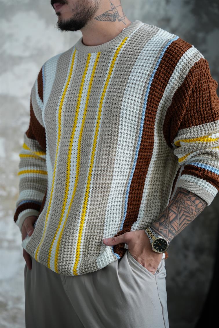 Renkli Örme Bol Kalıp Kazak Taş