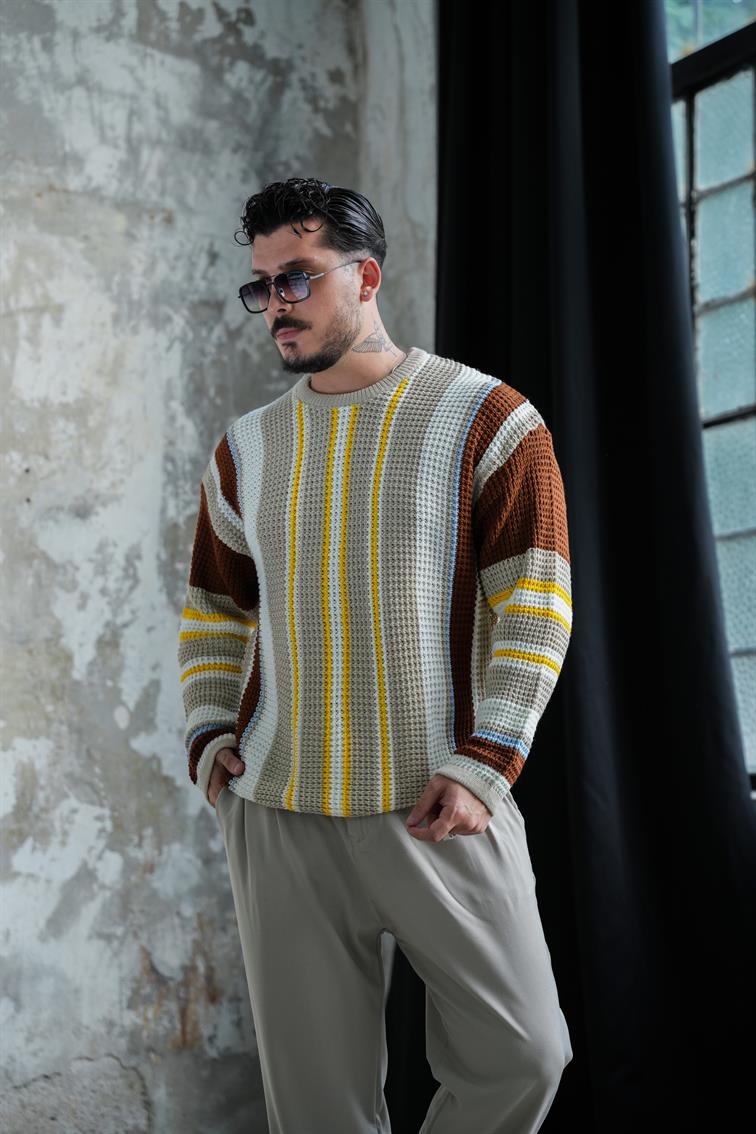 Renkli Örme Bol Kalıp Kazak Taş