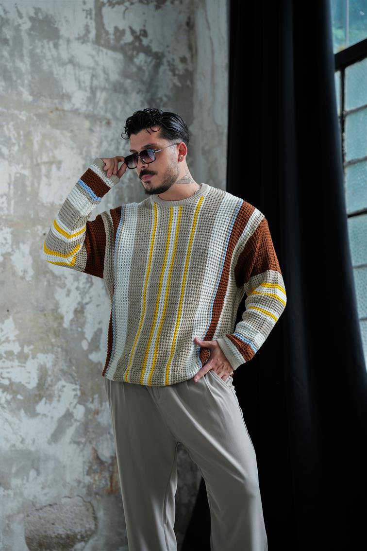 Renkli Örme Bol Kalıp Kazak Taş