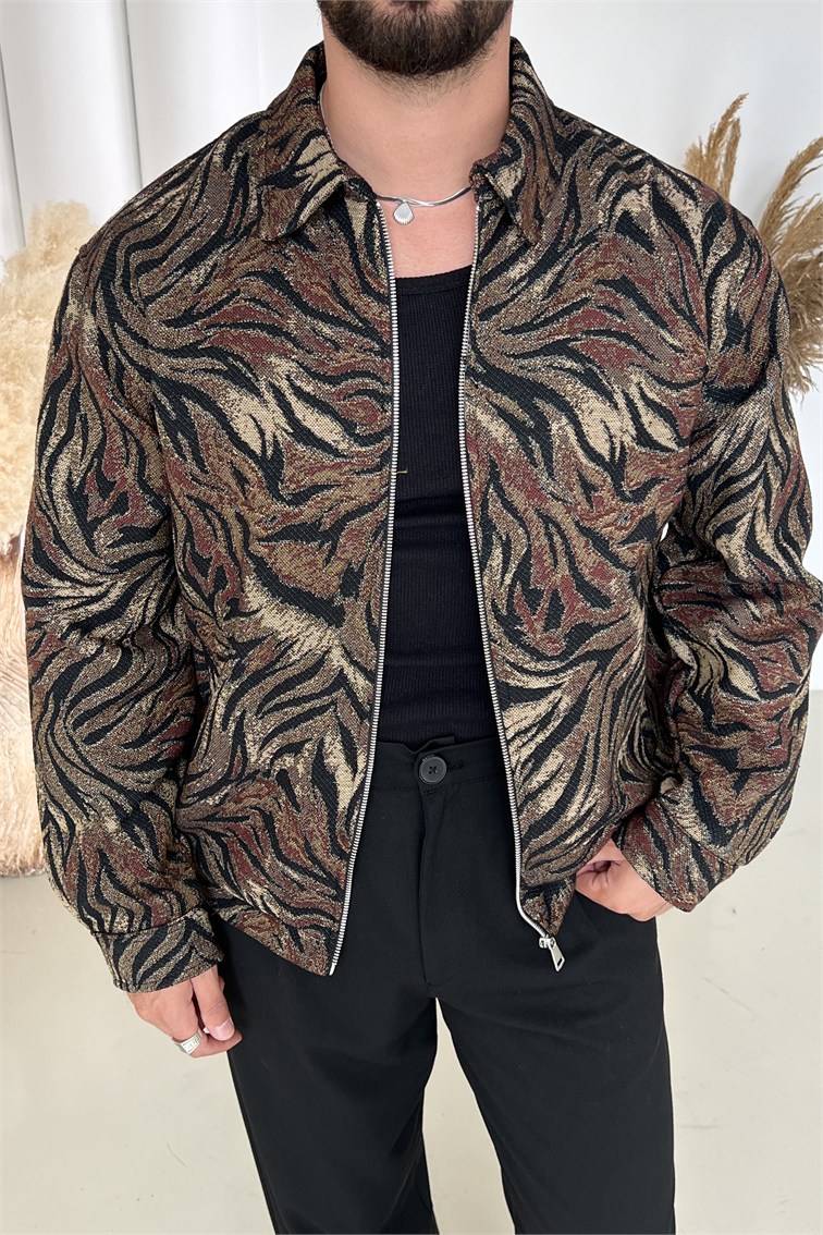Renkli Retro Oversize Tasarım Ceket Krem