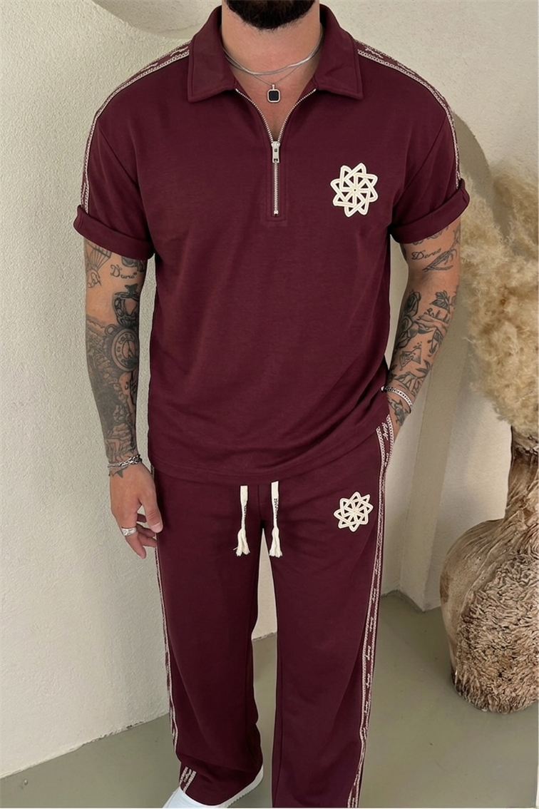 Retro Nakışlı Eşofman Takımı Bordo