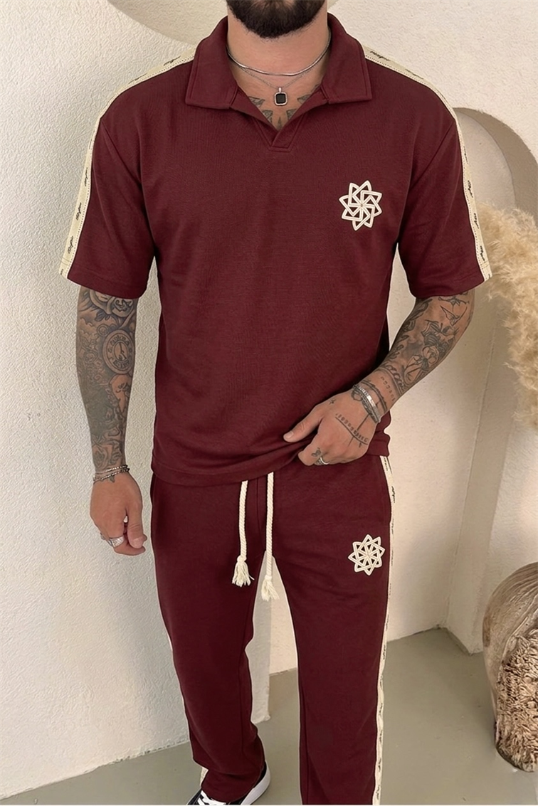 Retro Nakışlı Eşofman Takımı Bordo