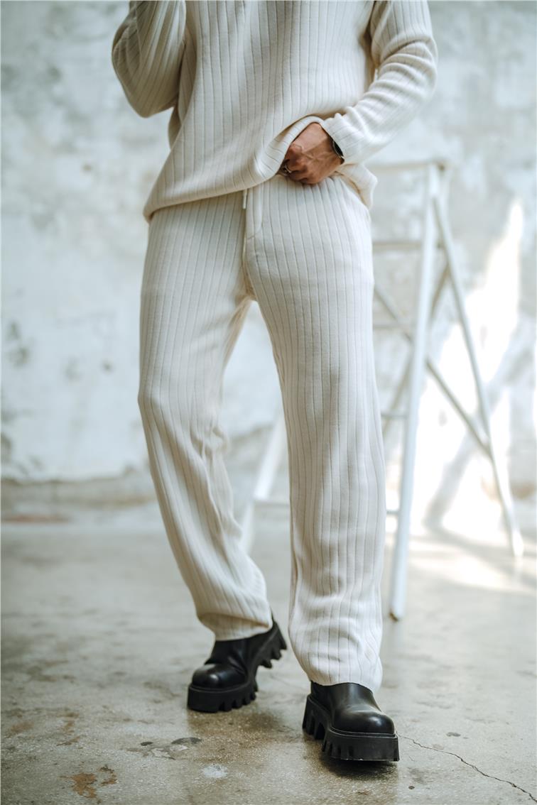 Ribanalı Comfort Pantolon Açık Krem