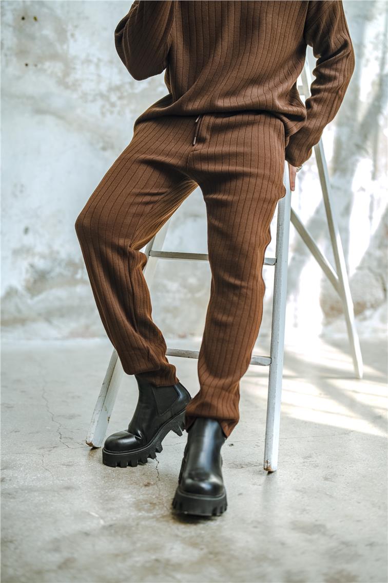 Ribanalı Comfort Pantolon Kahve