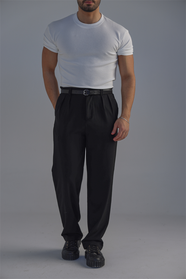 Ribbed Kolu Lastikli Fitilli Tshirt Beyaz