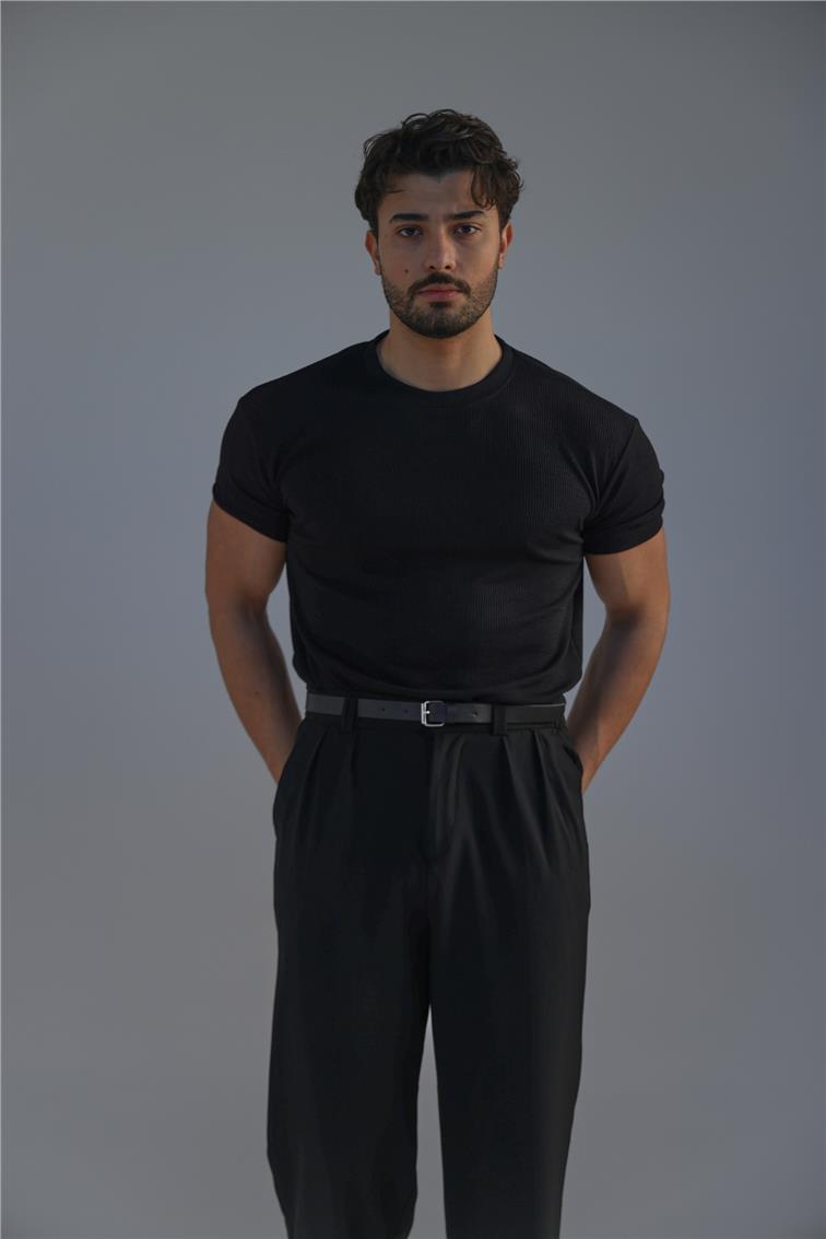 Ribbed Slim Fit T-Shirt Siyah