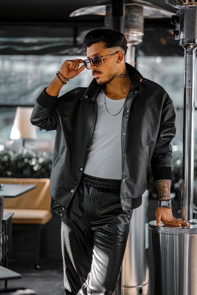 Sade Oversize Deri Ceket Siyah