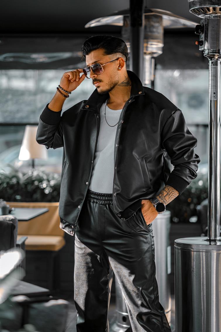 Sade Oversize Deri Ceket Siyah